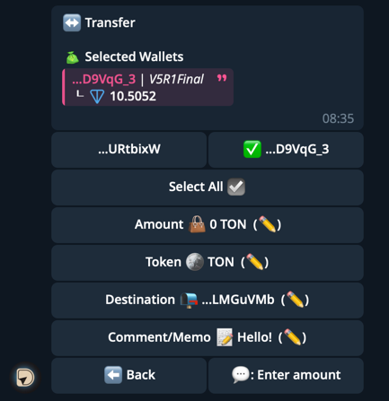 Transfer menu