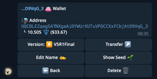 Wallet menu